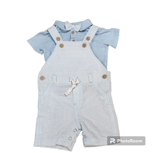 First Impressions 2 PC Baby Short Sleeve Collared Shirt and Shorts Overalls 3/6M - Picture 1 of 5
